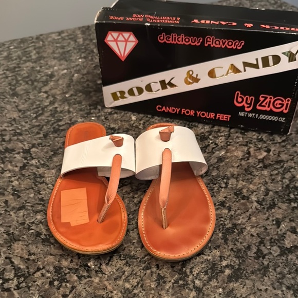 Rock & Candy White and Tan Sandals flip flops 8 - Picture 1 of 10